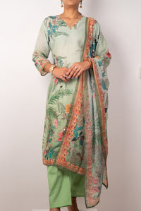 Sage Green Botanical Print Kurta Set