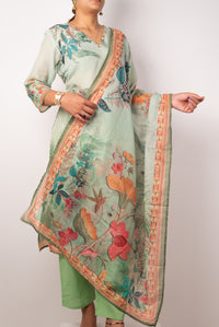 Sage Green Botanical Print Kurta Set