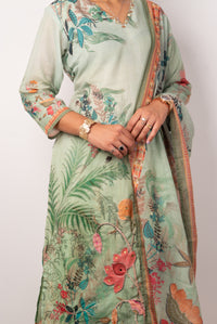 Sage Green Botanical Print Kurta Set