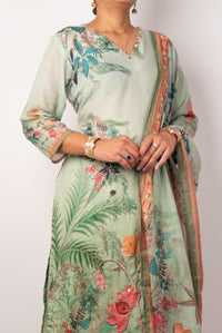 Sage Green Botanical Print Kurta Set