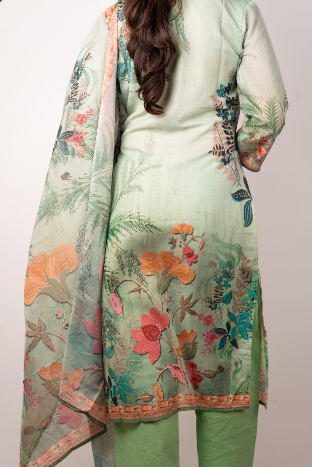 Sage Green Botanical Print Kurta Set