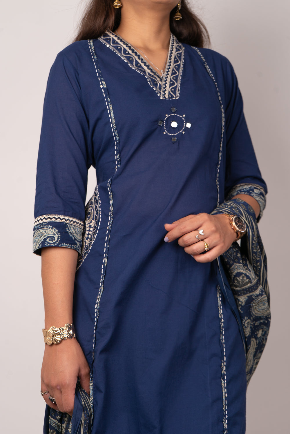 Indigo Kurta Set with Mirror-Work Medallion