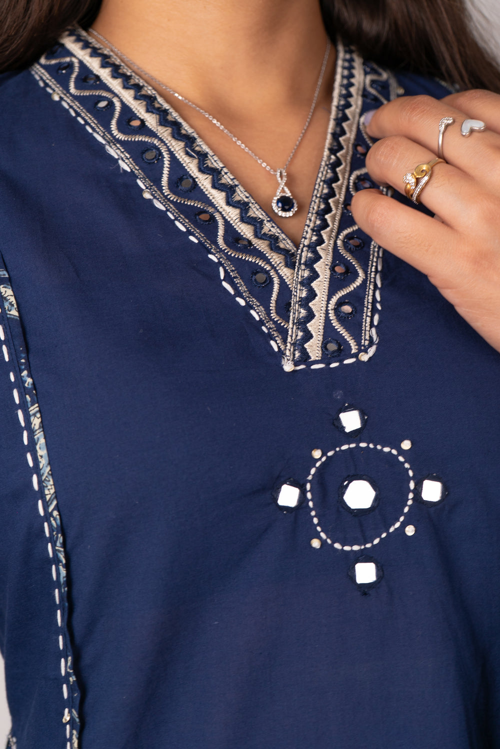 Indigo Kurta Set with Mirror-Work Medallion