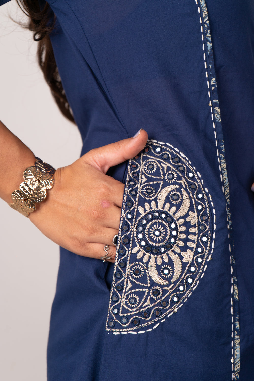 Indigo Kurta Set with Mirror-Work Medallion