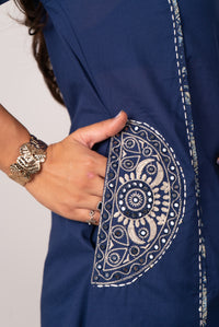 Indigo Kurta Set with Mirror-Work Medallion