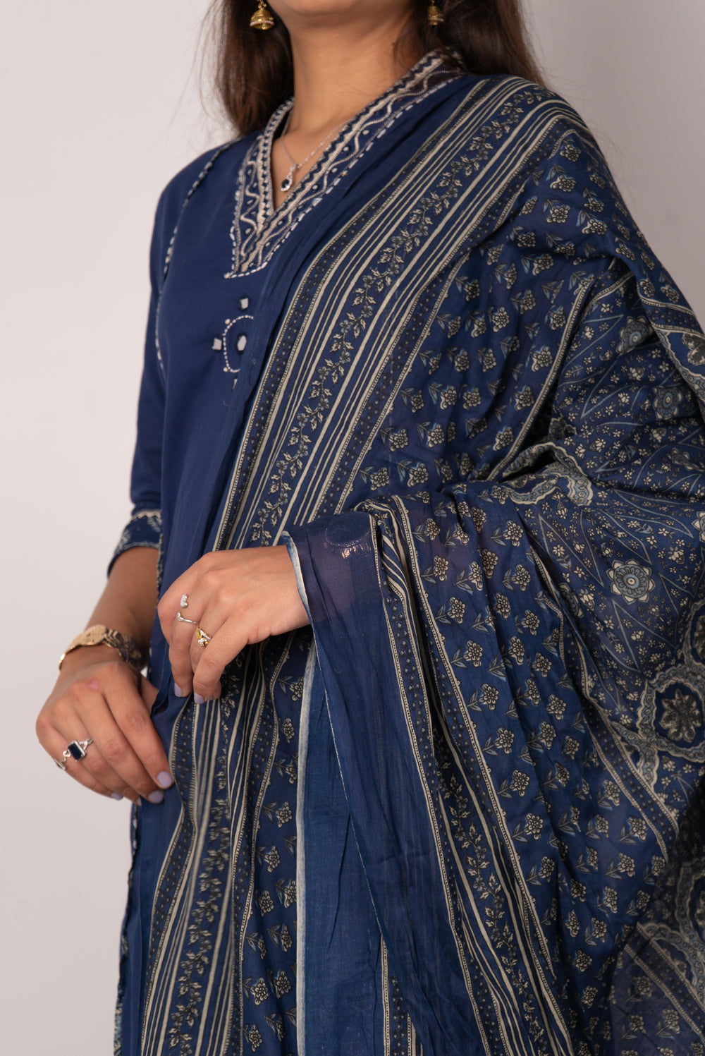 Indigo Kurta Set with Mirror-Work Medallion
