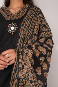Black Kurta Set with Mirror Medallion &amp; Block Print Dupatta