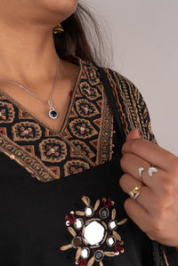 Black Kurta Set with Mirror Medallion &amp; Block Print Dupatta