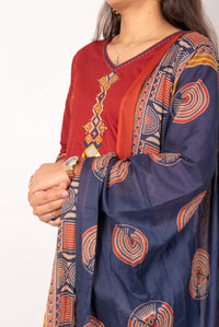 Maroon Kurta Set with Mirror &amp; Coin Embroidered Placket