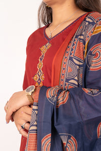 Maroon Kurta Set with Mirror &amp; Coin Embroidered Placket