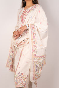 Ivory Kurta Set with Kashmiri Floral Embroidery