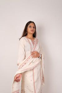 Ivory Kurta Set with Kashmiri Floral Embroidery