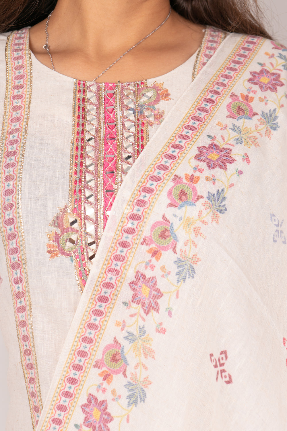 Ivory Kurta Set with Kashmiri Floral Embroidery