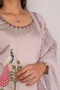 Mauve Kurta Set with Pichwai Peacock Embroidery