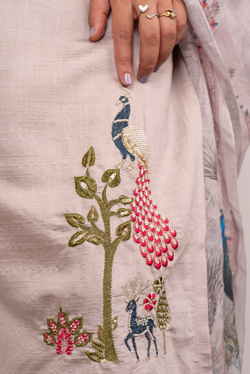 Mauve Kurta Set with Pichwai Peacock Embroidery