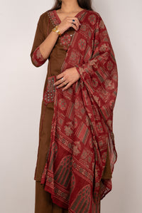Chocolate Brown Kurta Set with Mirror-Work Pockets