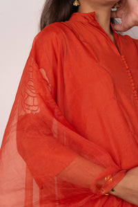 Rust Orange Kurta Set with Rose Appliqué