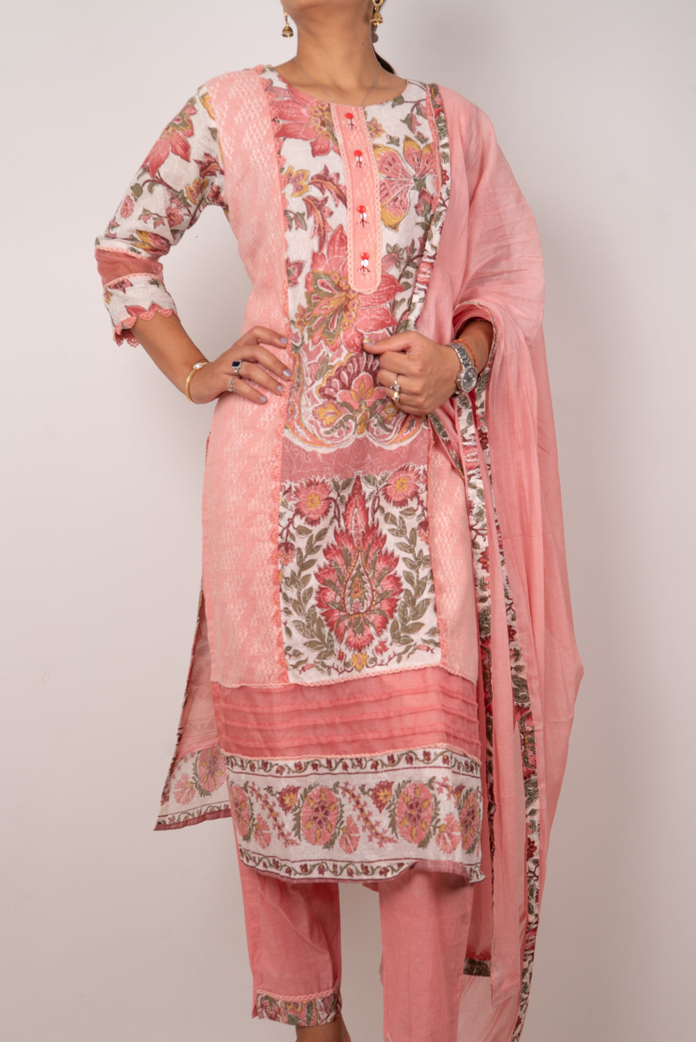 Peach Floral Print Kurta Set