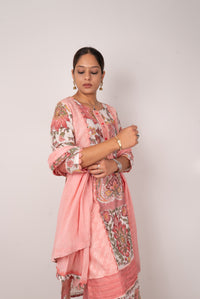 Peach Floral Print Kurta Set