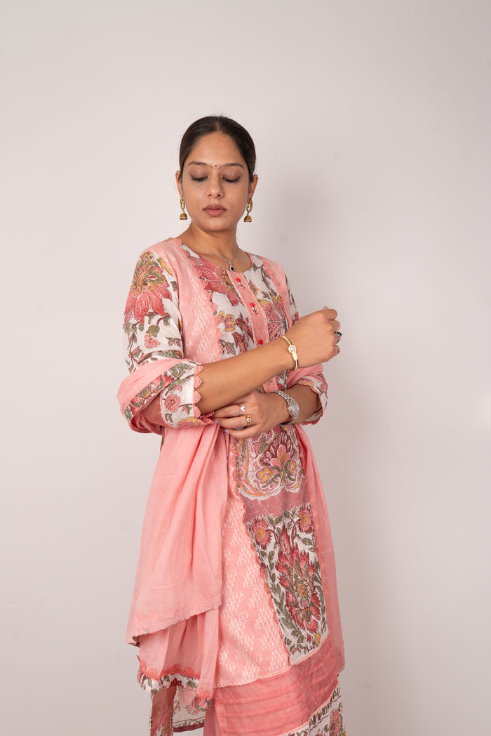 Peach Floral Print Kurta Set