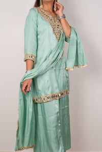 Sea Green Mirror-Work Kurta Set with Dupatta