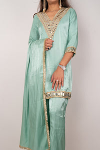 Sea Green Mirror-Work Kurta Set with Dupatta