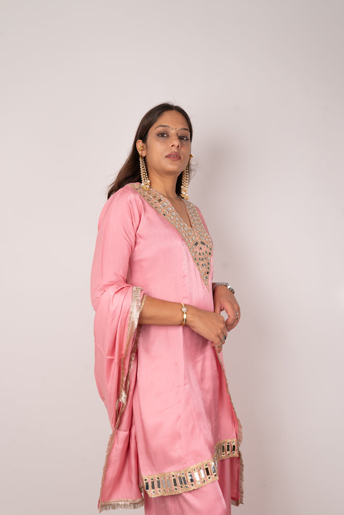 Blush Pink Mirror-Work Kurta Set