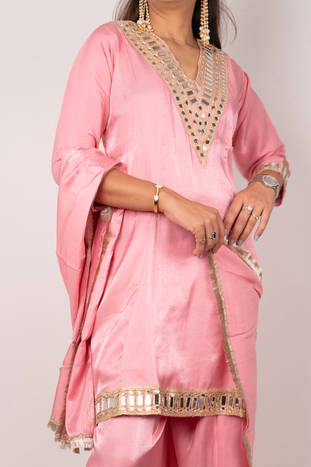 Blush Pink Mirror-Work Kurta Set