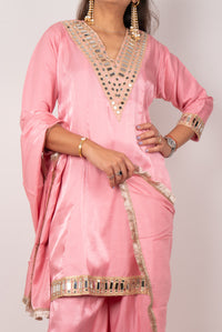 Blush Pink Mirror-Work Kurta Set