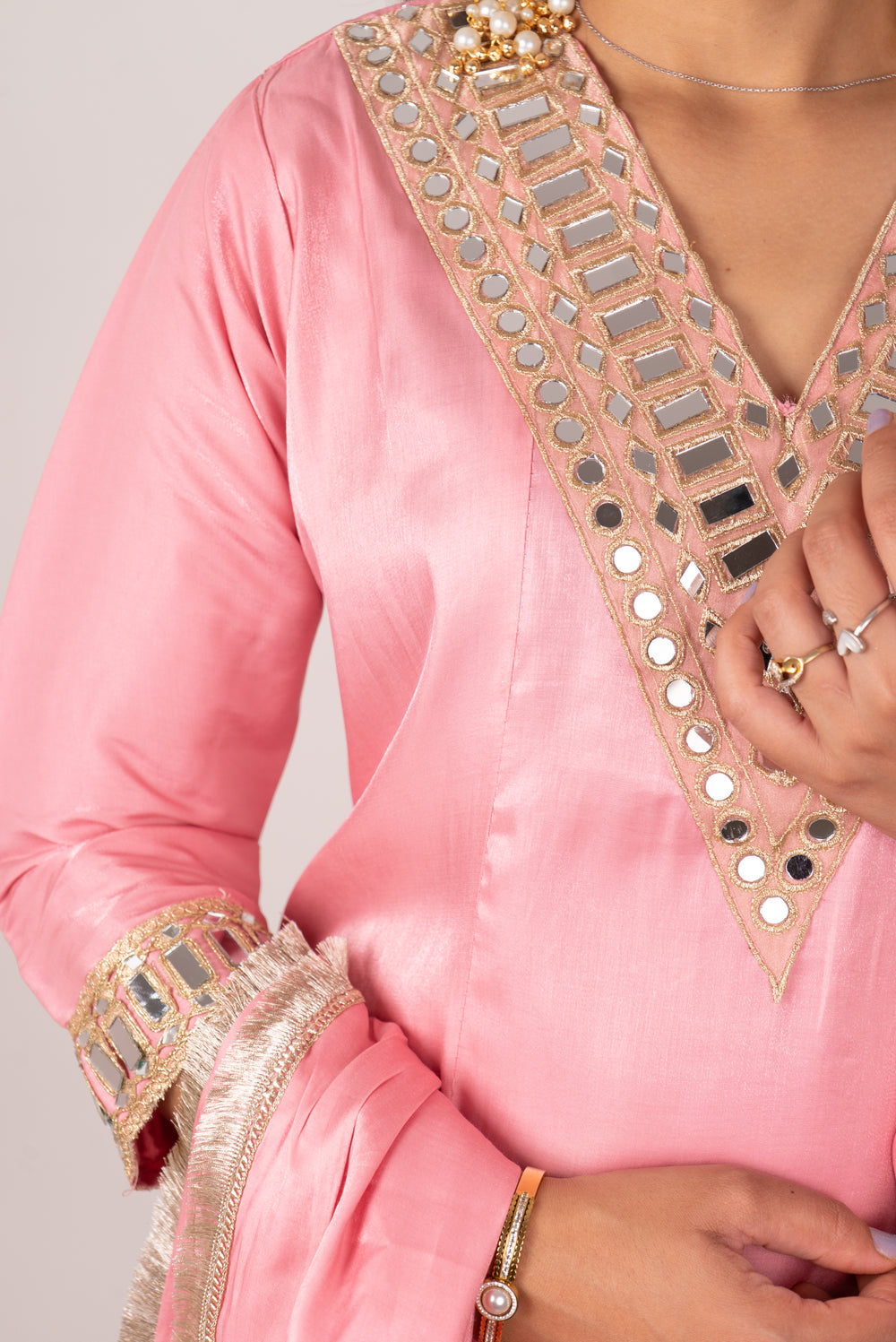 Blush Pink Mirror-Work Kurta Set