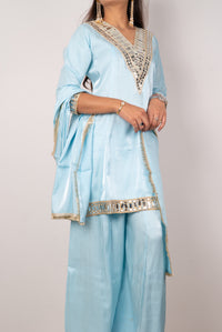 Sky Blue Mirror-Work Kurta Set