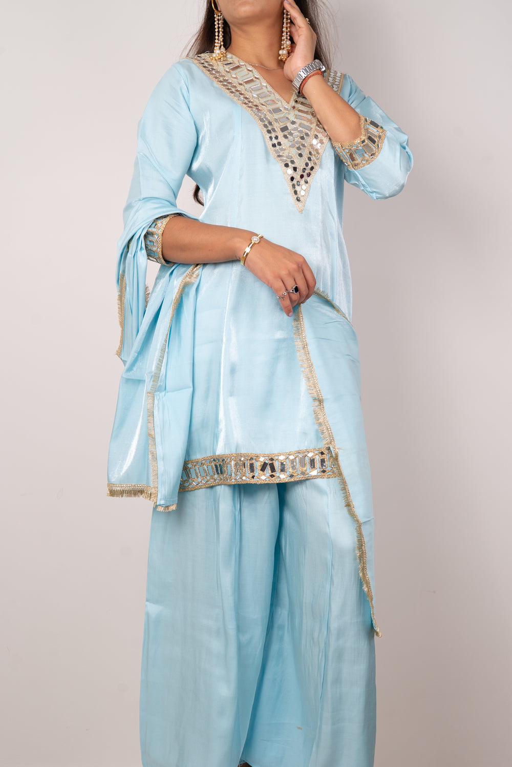 Sky Blue Mirror-Work Kurta Set