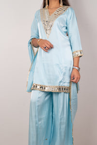 Sky Blue Mirror-Work Kurta Set