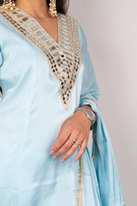 Sky Blue Mirror-Work Kurta Set