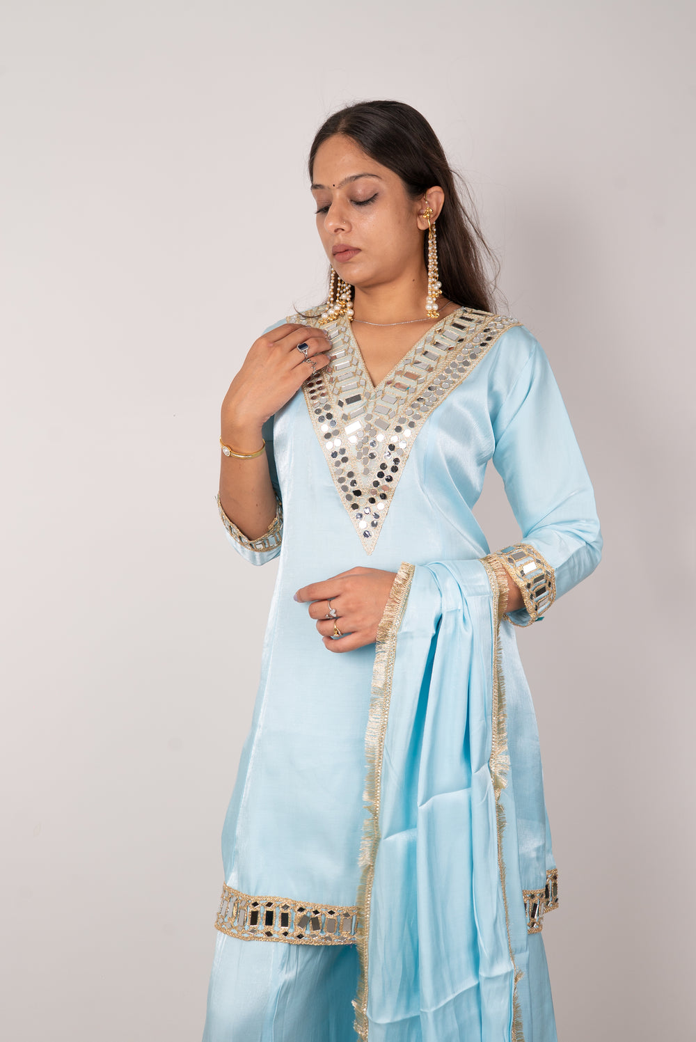 Sky Blue Mirror-Work Kurta Set