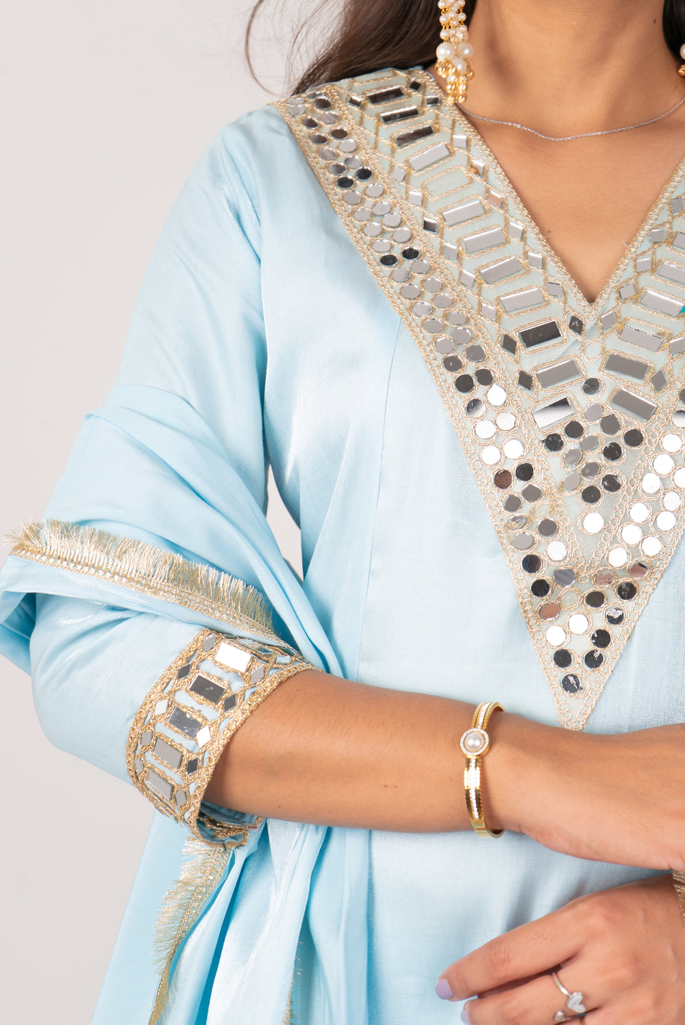 Sky Blue Mirror-Work Kurta Set