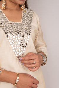 Ivory Mirror-Work Kurta Set with Teardrop Trim