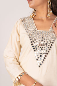 Ivory Mirror-Work Kurta Set with Teardrop Trim