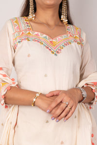 Ivory Kutch-Embroidered Gharara Set with Pom-Pom Dupatta