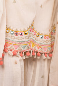 Ivory Kutch-Embroidered Gharara Set with Pom-Pom Dupatta