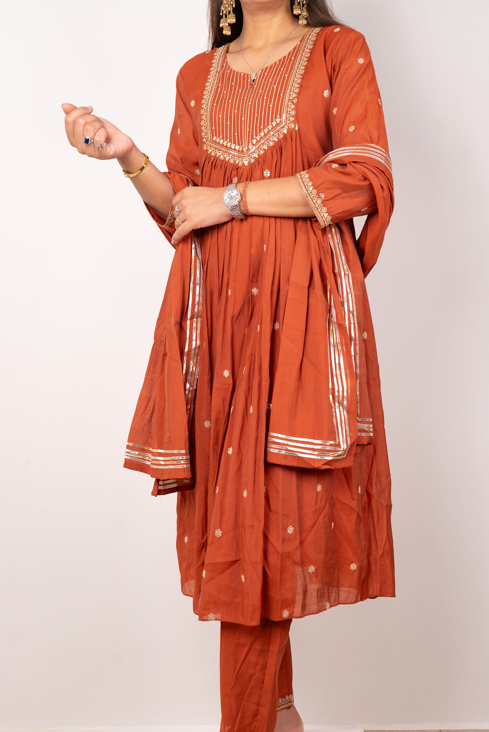 Rust Gota-Embroidered Anarkali Kurta Set