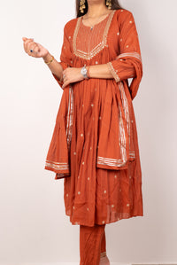 Rust Gota-Embroidered Anarkali Kurta Set