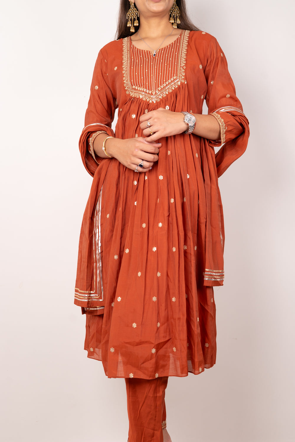 Rust Gota-Embroidered Anarkali Kurta Set