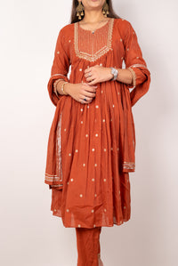 Rust Gota-Embroidered Anarkali Kurta Set