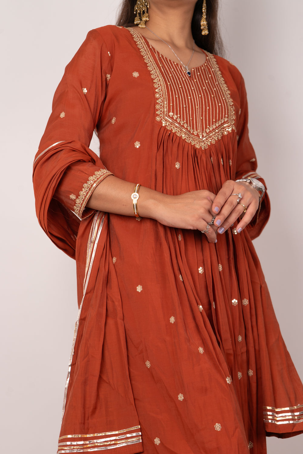 Rust Gota-Embroidered Anarkali Kurta Set