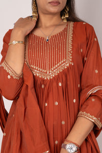 Rust Gota-Embroidered Anarkali Kurta Set