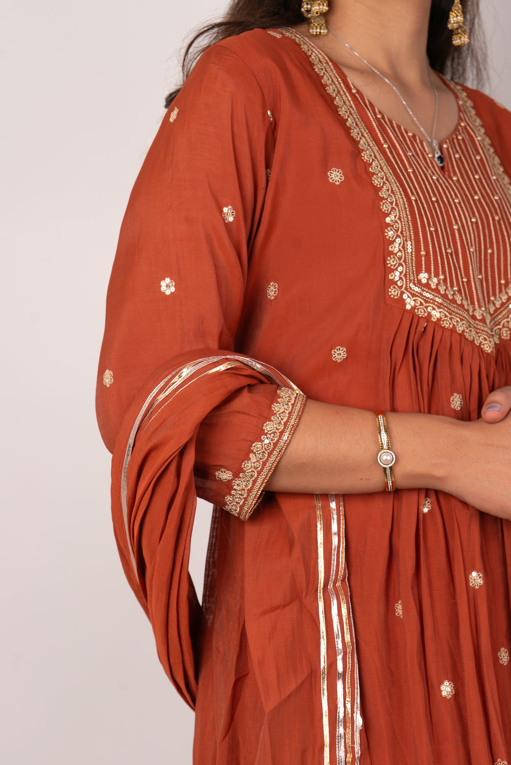 Rust Gota-Embroidered Anarkali Kurta Set
