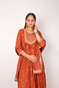 Rust Gota-Embroidered Anarkali Kurta Set
