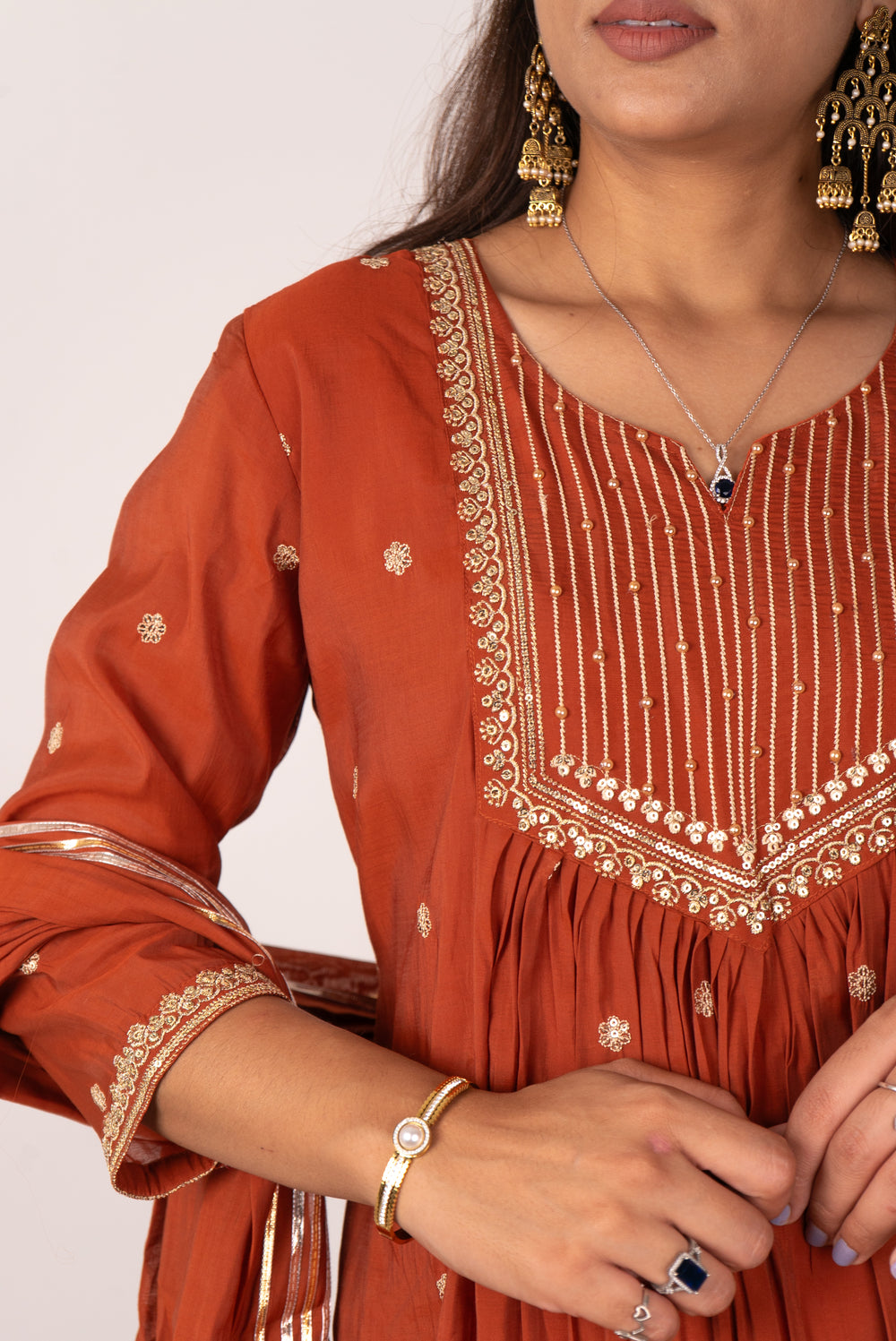 Rust Gota-Embroidered Anarkali Kurta Set