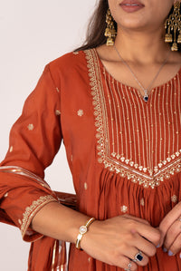 Rust Gota-Embroidered Anarkali Kurta Set